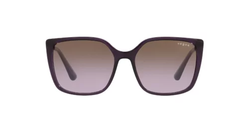 287468 - Óculos de sol roxos com armação cinza transparente e lentes marrom degradê violeta.